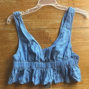 aerie New Blue Plunge Ruffle 100% Lyocell Sleeveless Tank Top Sz M